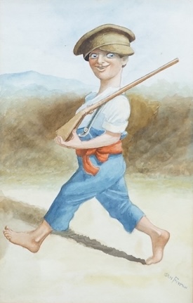 Sam Fitton (1868–1923), original WWI watercolour cartoon, 'Just like Dad', signed, 26 x 17cm. Condition - fair